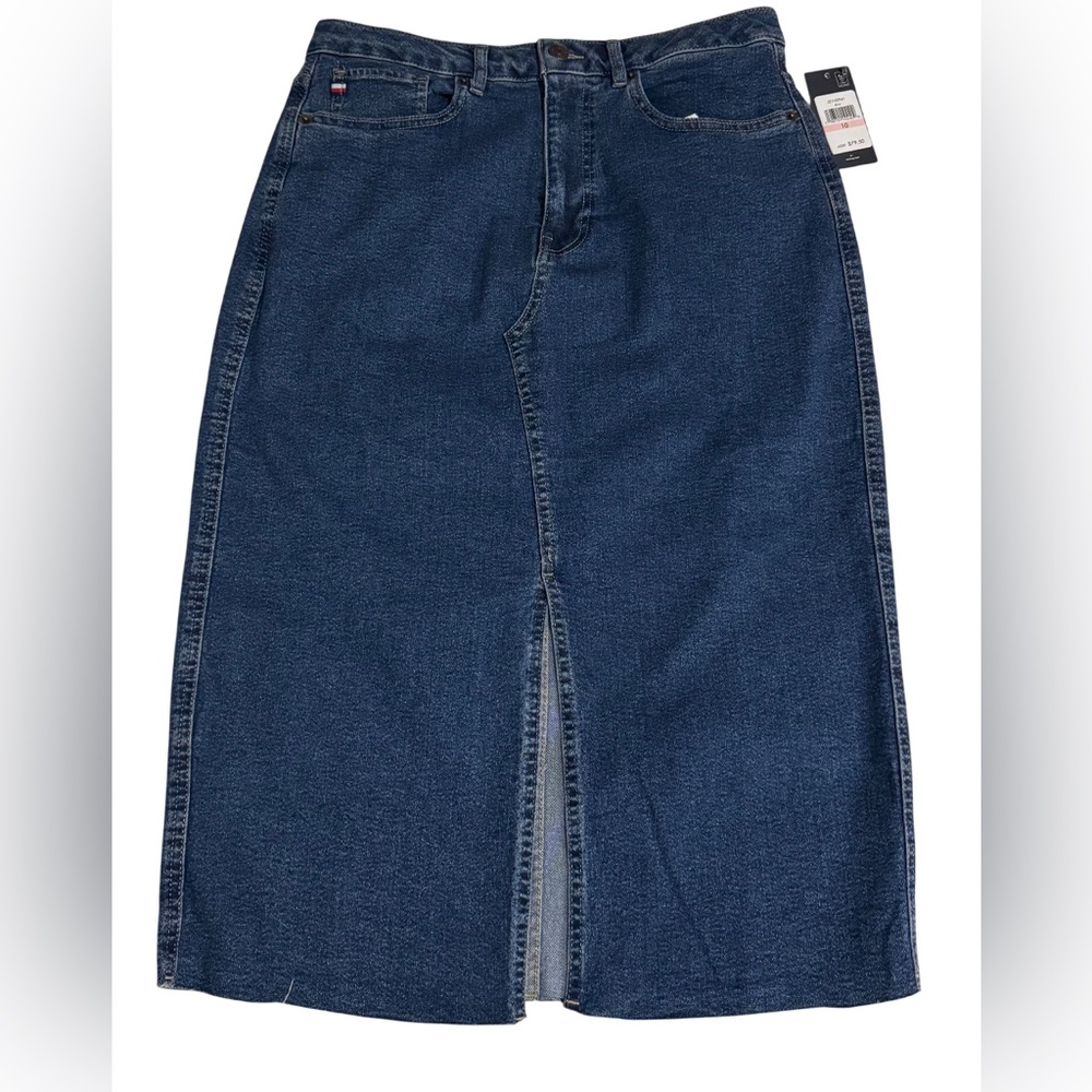 Tommy Hilfiger Women’s Blue Stretch Denim Skirt with Red Accents, Sz 10